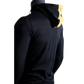 Night Prowler Apparel Black performance jacket with yellow stripe down center Side View