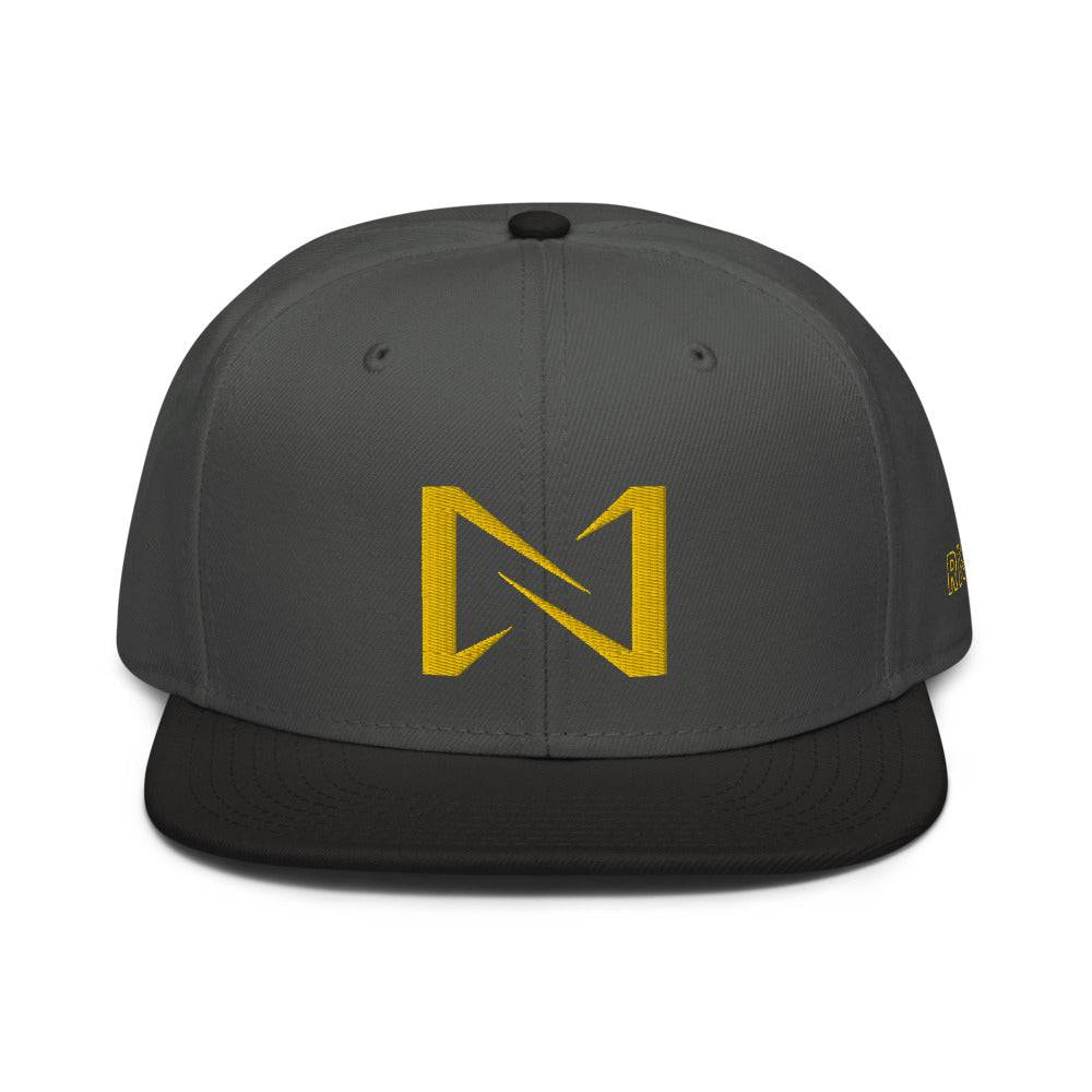 Night Prowler Apparel gray hat with black brin Snap back flat billed hat with yellow N logo on back side and Rise Up text on the left side