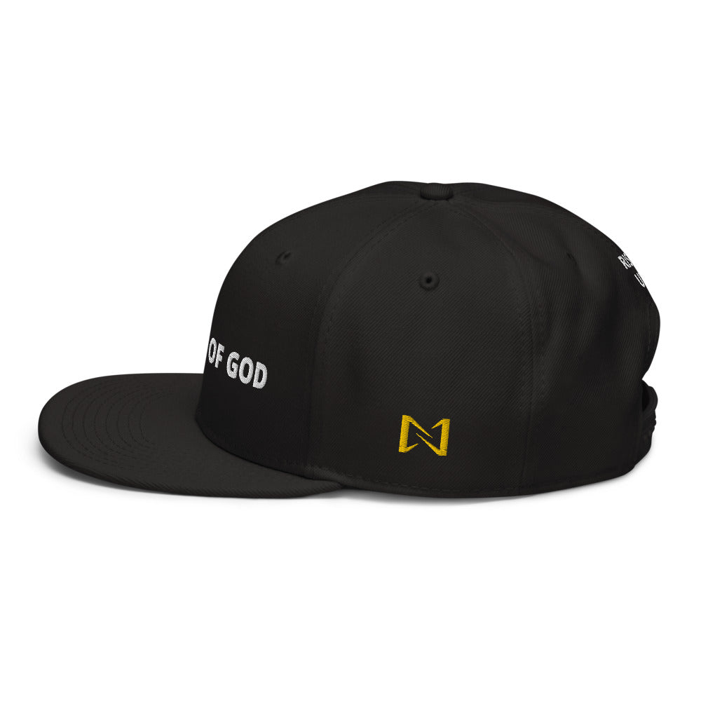 Night Prowler Apparel Black Snap back flat billed hat with yellow N logo on left side and Rise Up text on the back