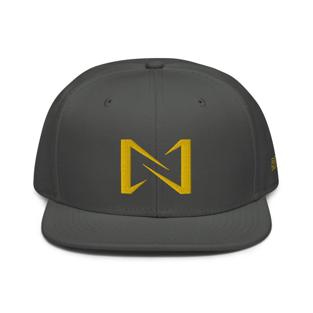 Night Prowler Apparel gray hat  Snap back flat billed hat with yellow N logo on back side and Rise Up text on the left side
