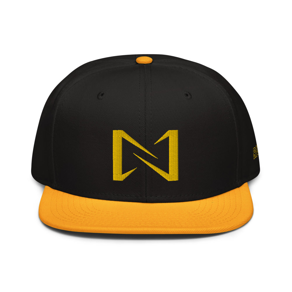 Night Prowler Apparel Yellow brim Snap back flat billed hat with yellow N logo on back side and Rise Up text on the left side